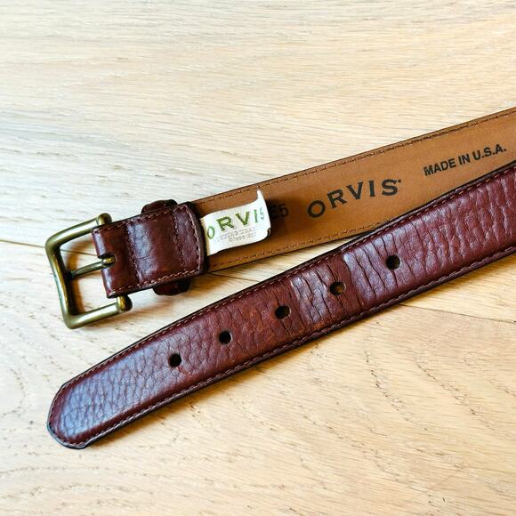 Vintage ORVIS Made in USA Brown Leather Security Hidden-Zipper Money Belt Sz 34 - Picture 2 of 7